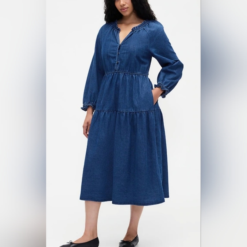 Gap Tiered Denim Midi Dress - Picture 2 of 10